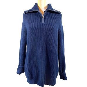 Reiss Dark Blue Ribbed Knit Zip Neck Pullover Long Sleeve Sweater Mens Size M